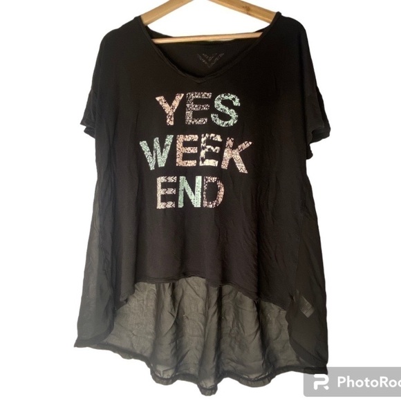 YES WEEKEND HIGH LOW SHEER BACK TOP - Picture 1 of 3
